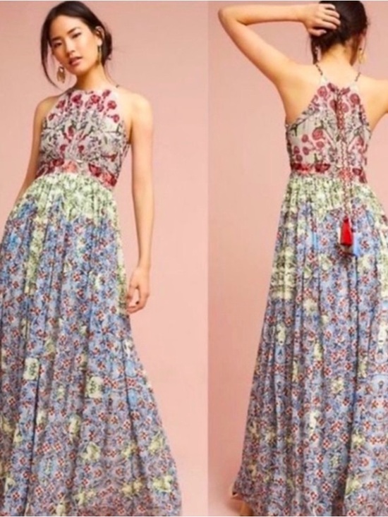 Anthropologie Dresses & Skirts - Anthropologie Floral Halter Maxi Dress in Blue, Red, Green